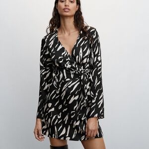 MNG Chic Black and Cream Wrap Dress